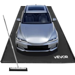 VEVOR Containment Mat, 7 ft 9 in x 18 ft, Non-Slip PVC Garage Floor Mat with a Cleaning Squeegee, Heavy Duty Durable Waterproof Containment Protection from Snow, Rain and Mud for Cars Parking, Black