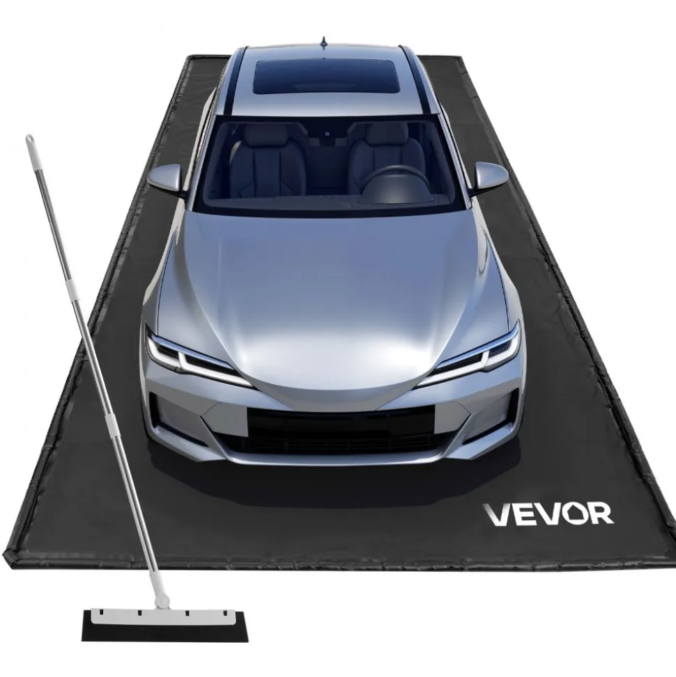 VEVOR Containment Mat, 7 ft 9 in x 18 ft, Non-Slip PVC Garage Floor Mat with a Cleaning Squeegee, Heavy Duty Durable Waterproof Containment Protection from Snow, Rain and Mud for Cars Parking, Black