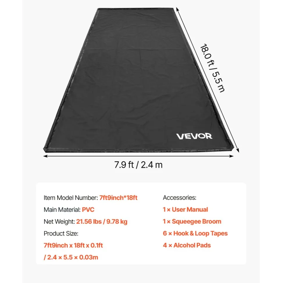 VEVOR Containment Mat, 7 ft 9 in x 18 ft, Non-Slip PVC Garage Floor Mat with a Cleaning Squeegee, Heavy Duty Durable Waterproof Containment Protection from Snow, Rain and Mud for Cars Parking, Black