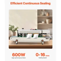 VEVOR Continuous Bag Band Sealing Machine, 0.24-0.47 in Seal Width, Horizontal Band Sealer Machine with Ink Printing, Temp & Speed Adjustable, Heat Sealing Machine for 0.001-0.03 in Plastic Bags