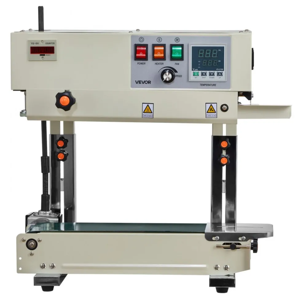 VEVOR Continuous Bag Band Sealing Machine, 0.24-0.47 in Seal Width, Vertical Band Sealer Machine with Roller Printing , Temp & Speed Adjustable, Heat Sealing Machine for 0.001-0.03 in Plastic Bags