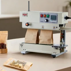 VEVOR Continuous Bag Band Sealing Machine, 0.24-0.47 in Seal Width, Vertical Band Sealer Machine with Roller Printing , Temp & Speed Adjustable, Heat Sealing Machine for 0.001-0.03 in Plastic Bags