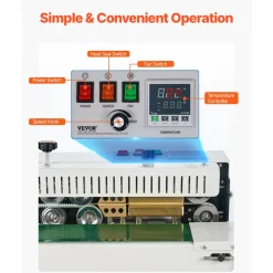 VEVOR Continuous Bag Band Sealing Machine, 0.24-0.47 in/6-12 mm Seal Width, Vertical Band Sealer Machine with Digital Temperature Control, Carbon Steel Bag Sealer for 0.02-0.8 mm Plastic Bags Films