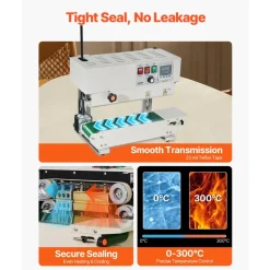 VEVOR Continuous Bag Band Sealing Machine, 0.24-0.47 in/6-12 mm Seal Width, Vertical Band Sealer Machine with Digital Temperature Control, Carbon Steel Bag Sealer for 0.02-0.8 mm Plastic Bags Films