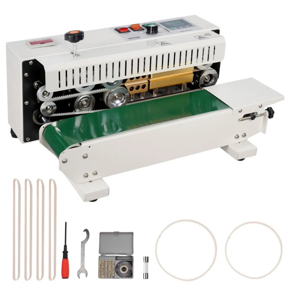 VEVOR Continuous Bag Band Sealing Machine, 0.24-0.47 in/6-12 mm Seal Width, Horizontal Band Sealer Machine with Digital Temperature Control, Bag Sealer for 0.02-0.8 mm Plastic Bags with Count Function