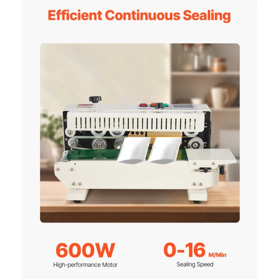 VEVOR Continuous Bag Band Sealing Machine, 0.24-0.47 in/6-12 mm Seal Width, Horizontal Band Sealer Machine with Digital Temperature Control, Bag Sealer for 0.02-0.8 mm Plastic Bags with Count Function