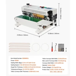 VEVOR Continuous Bag Band Sealing Machine, 0.24-0.47 in/6-12 mm Seal Width, Horizontal Band Sealer Machine with Digital Temperature Control, Bag Sealer for 0.02-0.8 mm Plastic Bags with Count Function