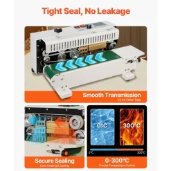 VEVOR Continuous Bag Band Sealing Machine, 0.24-0.47 in/6-12 mm Seal Width, Horizontal Band Sealer Machine with Digital Temperature Control, Carbon Steel Bag Sealer for 0.02-0.8 mm Plastic Bags Films