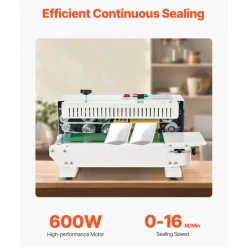 VEVOR Continuous Bag Band Sealing Machine, 0.24-0.47 in/6-12 mm Seal Width, Horizontal Band Sealer Machine with Digital Temperature Control, Carbon Steel Bag Sealer for 0.02-0.8 mm Plastic Bags Films