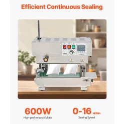 VEVOR Continuous Bag Band Sealing Machine, 0.24-0.47 in/6-12 mm Seal Width, Horizontal Band Sealer Machine with Digital Temperature Control, Stainless Steel Bag Sealer for 0.02-0.8 mm Plastic Bag Film