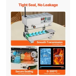 VEVOR Continuous Bag Band Sealing Machine, 0.24-0.47 in/6-12 mm Seal Width, Horizontal Band Sealer Machine with Digital Temperature Control, Stainless Steel Bag Sealer for 0.02-0.8 mm Plastic Bag Film