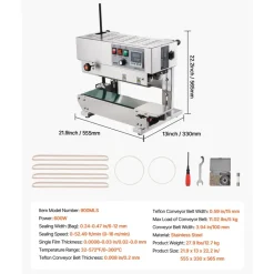 VEVOR Continuous Bag Band Sealing Machine, 0.24-0.47 in/6-12 mm Seal Width, Horizontal Band Sealer Machine with Digital Temperature Control, Stainless Steel Bag Sealer for 0.02-0.8 mm Plastic Bag Film