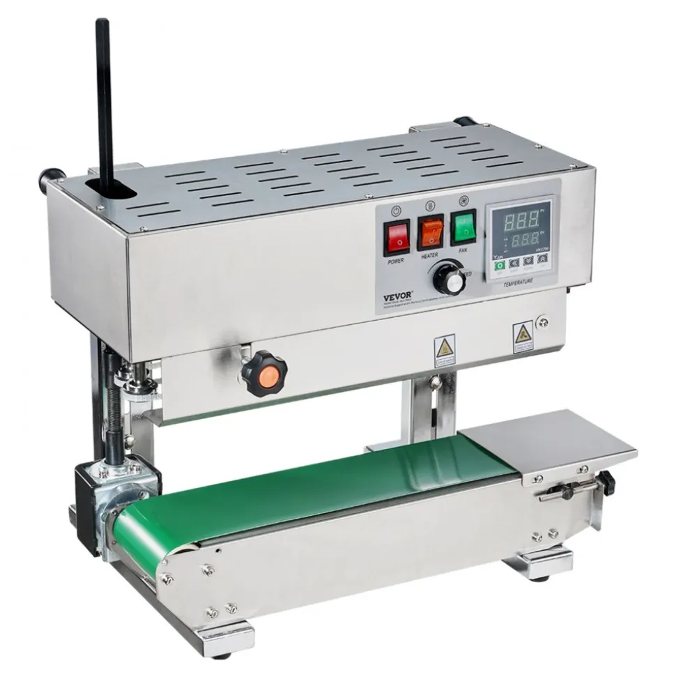 VEVOR Continuous Bag Band Sealing Machine, 0.24-0.47 in/6-12 mm Seal Width, Horizontal Band Sealer Machine with Digital Temperature Control, Stainless Steel Bag Sealer for 0.02-0.8 mm Plastic Bag Film