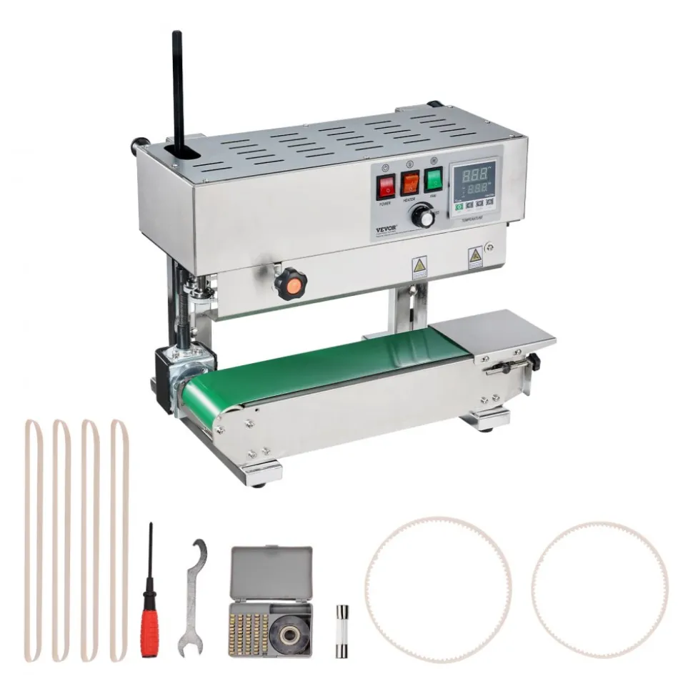VEVOR Continuous Bag Band Sealing Machine, 0.24-0.47 in/6-12 mm Seal Width, Horizontal Band Sealer Machine with Digital Temperature Control, Stainless Steel Bag Sealer for 0.02-0.8 mm Plastic Bag Film