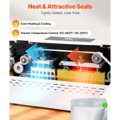 VEVOR Continuous Sealing Machine, 0.32-0.47 in Seal Width, Automatic Continuous Band Sealer with Digital Temperature Control, Automatic Shutdown, Heat Sealing Machine for 0.002-0.0.008 in Plastic Bags