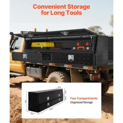 VEVOR Contractor Truck Tool Box, 72 x 21 x 13 in, Black Tread Aluminum TopSider Toolbox with Two Lower Drawers, Flip Up Door, Weather-Resistant Heavy Duty Storage Box with Latch, for Truck Bed Pickup