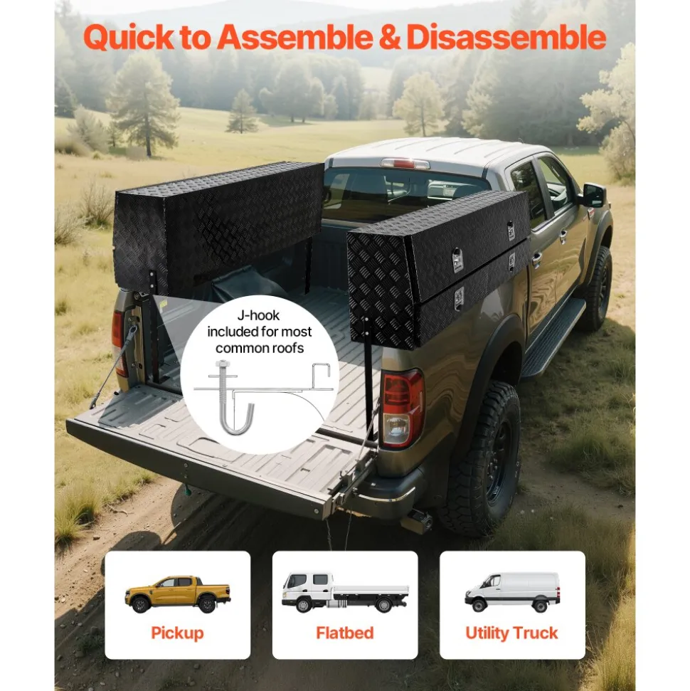 VEVOR Contractor Truck Tool Box, 81.5 x 21 x 13 in, Black Tread Aluminum TopSider Toolbox with Two Lower Drawers, Flip Up Door, Weather-Resistant Heavy Duty Storage Box, with Latch, for Truck Bed