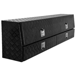 VEVOR Contractor Truck Tool Box, 81.5 x 21 x 13 in, Black Tread Aluminum TopSider Toolbox with Two Lower Drawers, Flip Up Door, Weather-Resistant Heavy Duty Storage Box, with Latch, for Truck Bed