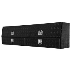 VEVOR Contractor Truck Tool Box, 81.5 x 21 x 13 in, Black Tread Aluminum TopSider Toolbox with Two Lower Drawers, Flip Up Door, Weather-Resistant Heavy Duty Storage Box, with Latch, for Truck Bed