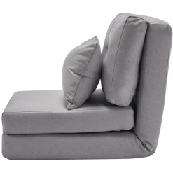 VEVOR Convertible Flip Chair, 5-Position Adjustable Floor Lazy Sofa, Folding Upholstered Couch Bed with Adjustable Backrest Metal Frame and Pillow, Folding Sofa Bed Chair for Living Room Bedroom, Gray
