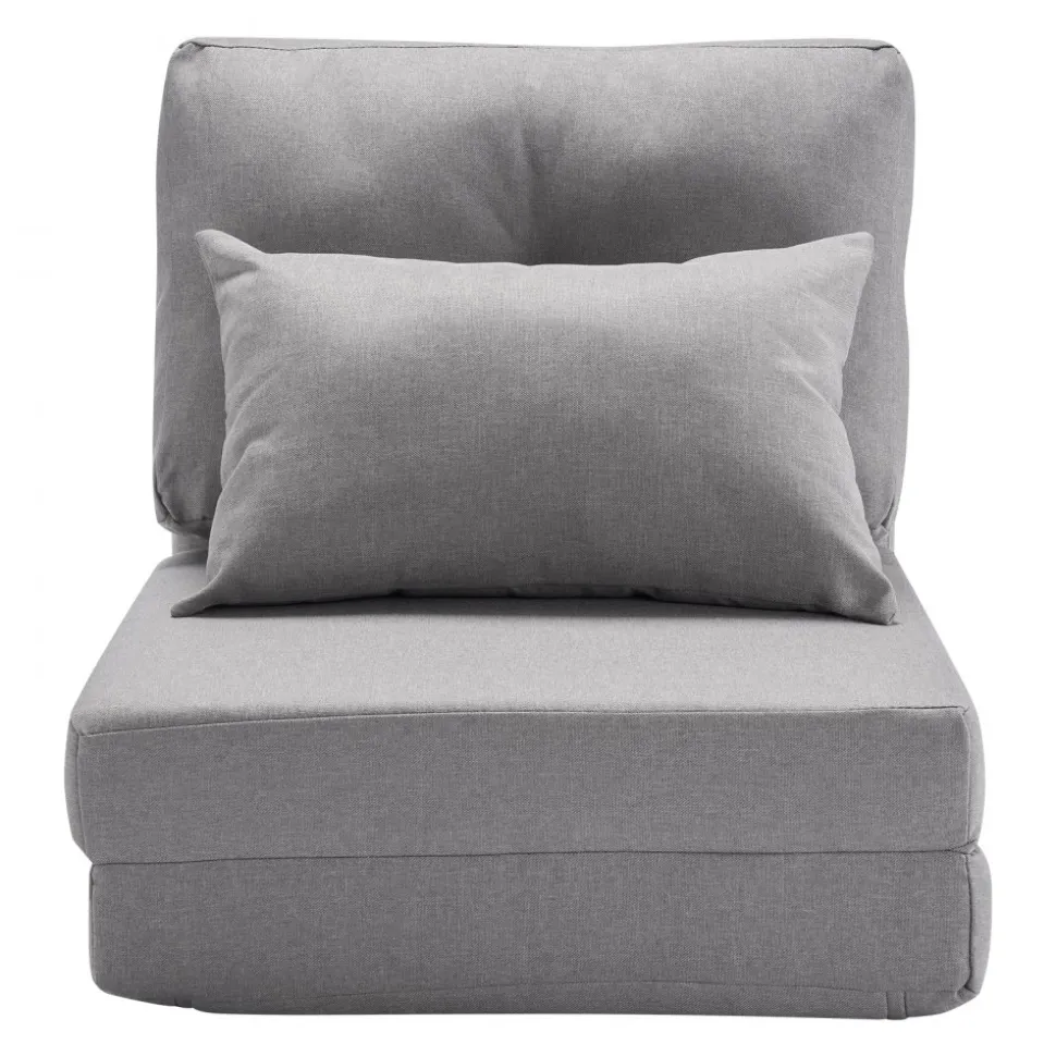 VEVOR Convertible Flip Chair, 5-Position Adjustable Floor Lazy Sofa, Folding Upholstered Couch Bed with Adjustable Backrest Metal Frame and Pillow, Folding Sofa Bed Chair for Living Room Bedroom, Gray