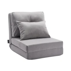VEVOR Convertible Flip Chair, 5-Position Adjustable Floor Lazy Sofa, Folding Upholstered Couch Bed with Adjustable Backrest Metal Frame and Pillow, Folding Sofa Bed Chair for Living Room Bedroom, Gray