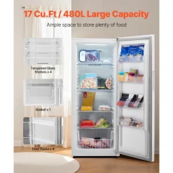 VEVOR Convertible Freezer/Refrigerator, 17 Cu.Ft Frost Free Upright Freezer with Temp Control Panel, Door Open too Long Alarm, Adjustable Shelves and LED, Standing Fridge for Kitchen, Office, Garage
