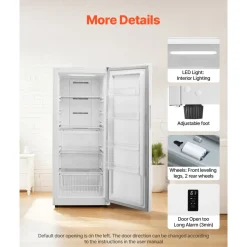VEVOR Convertible Freezer/Refrigerator, 17 Cu.Ft Frost Free Upright Freezer with Temp Control Panel, Door Open too Long Alarm, Adjustable Shelves and LED, Standing Fridge for Kitchen, Office, Garage