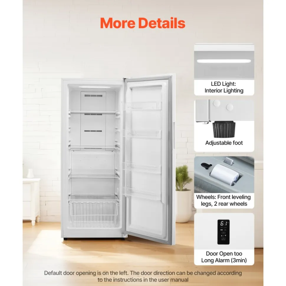 VEVOR Convertible Freezer/Refrigerator, 17 Cu.Ft Frost Free Upright Freezer with Temp Control Panel, Door Open too Long Alarm, Adjustable Shelves and LED, Standing Fridge for Kitchen, Office, Garage