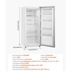VEVOR Convertible Freezer/Refrigerator, 17 Cu.Ft Frost Free Upright Freezer with Temp Control Panel, Door Open too Long Alarm, Adjustable Shelves and LED, Standing Fridge for Kitchen, Office, Garage
