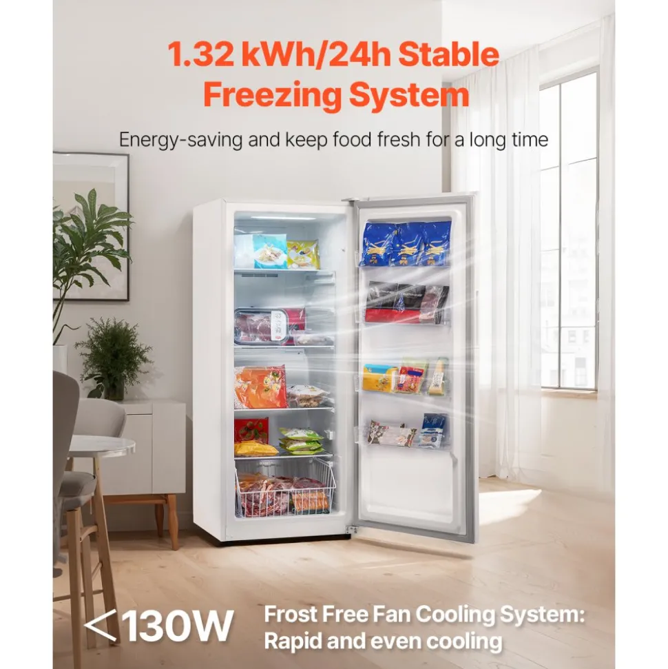 VEVOR Convertible Freezer/Refrigerator, 17 Cu.Ft Frost Free Upright Freezer with Temp Control Panel, Door Open too Long Alarm, Adjustable Shelves and LED, Standing Fridge for Kitchen, Office, Garage