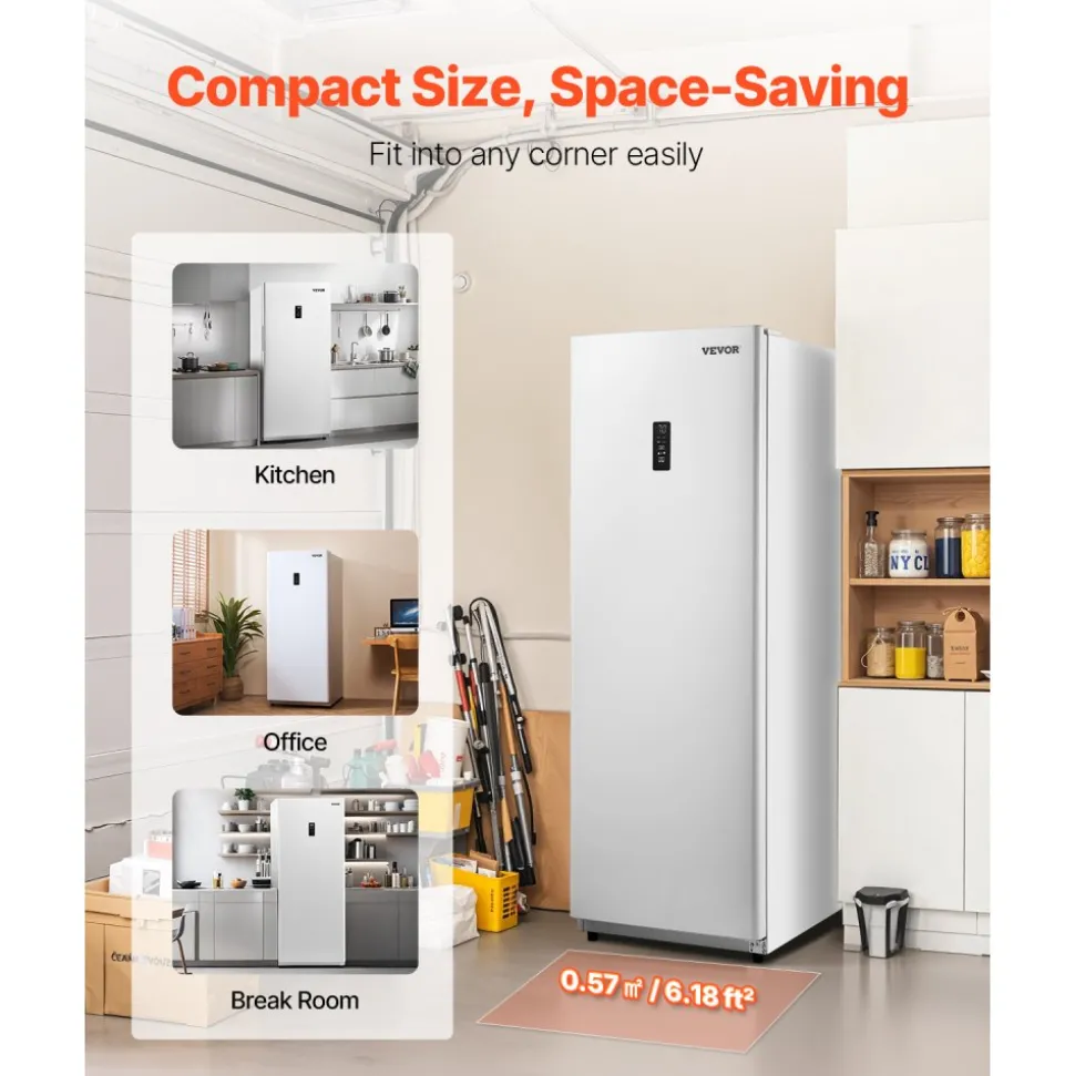 VEVOR Convertible Freezer/Refrigerator, 17 Cu.Ft Frost Free Upright Freezer with Temp Control Panel, Door Open too Long Alarm, Adjustable Shelves and LED, Standing Fridge for Kitchen, Office, Garage