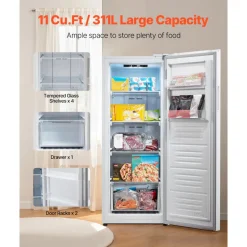 VEVOR Convertible Freezer/Refrigerator, 11 Cu.Ft Frost Free Upright Freezer with Temp Control Panel, Reversible Door, Adjustable Glass Shelves and LED, Standing Fridge for Kitchen, Office, Garage