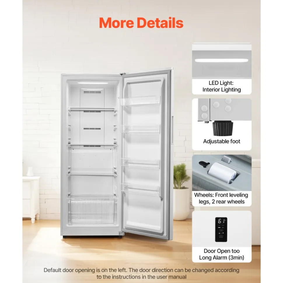 VEVOR Convertible Freezer/Refrigerator, 14 Cu.Ft Frost Free Upright Freezer with Temp Control Panel, Door Open too Long Alarm, Adjustable Shelves and LED, Standing Fridge for Kitchen, Office, Garage