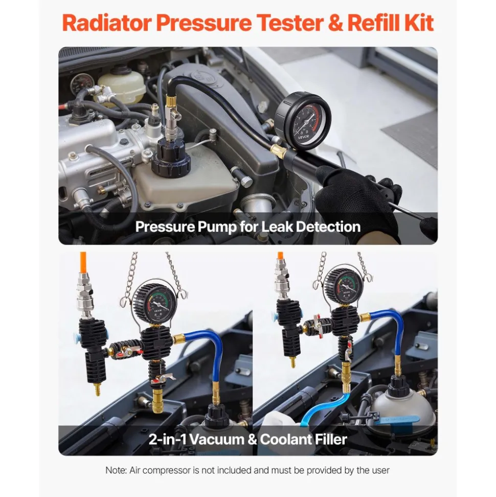 VEVOR Coolant Pressure Tester Kit, 47Pcs Radiator Vacuum Refill Kit with 3 Metal Adapters, Universal Fit, Automotive Cooling System Pressure Tester Tool, with Pressures Pump & Plastic Filler