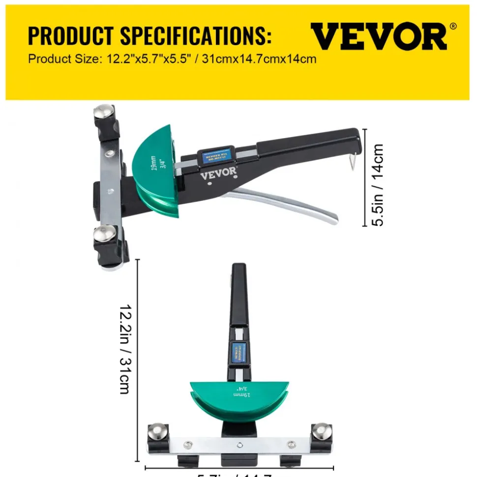 VEVOR Copper Pipe Bender, 7 Colorful Dies 1/4-7/8 inch 90 Degrees Forward and Reverse Bending, 6-22 mm for Copper & Aluminum Tubes with Reverse Bend Attachment