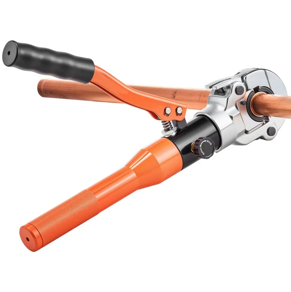 VEVOR Copper Pipe Crimping Tool, Hydraulic Driven Press Tool with 1/2", 3/4", 1" VUS Jaws, Copper Tube Fittings Crimper for Narrow Spaces, Straight & Bend Fittings - Compatible with ProPress