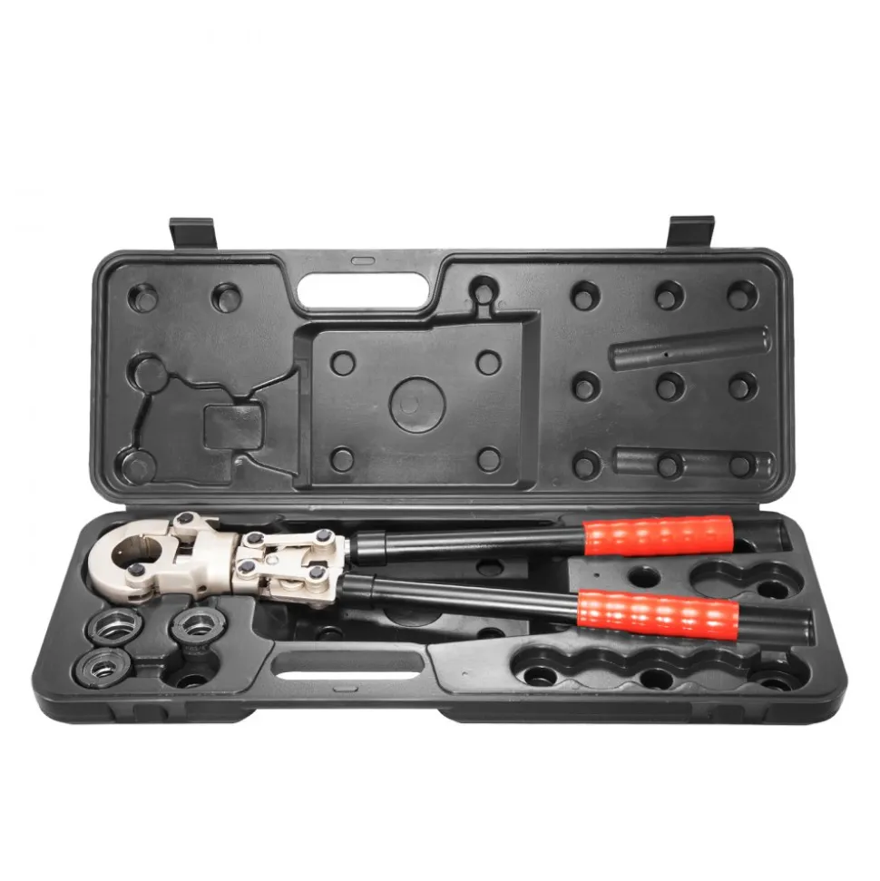 VEVOR Copper Press Tool Tube Fittings Crimping Kit, 360° Rotatable Press Crimper Tool with 1/2", 3/4", 1" Quick Change Jaws, Locking Pin & Extendable Handle, Meet ASTM B88 and B75 Standard