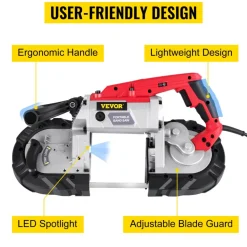VEVOR Corded Band Saw, 5-Inch Cut Capacity, Variable Speed, Handheld, 10A Motor, for Metal, Wood, Tubing, Pipes, Rebar, Plastic