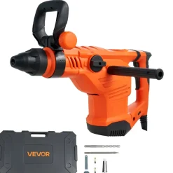 VEVOR Corded Hammer Drill, 1600W 175-350RPM Electric Demolition Drills, 2-Inch SDS-Max Rotary Hammer Driver, 3 Functions Chipping Power Tool Kit for Concrete, Drilling Wood Plastic