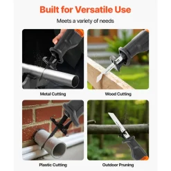 VEVOR Corded Reciprocating Saw, 120 Volt 6 Amp, 3000 SPM Variable Speed, 3/4 inch Stroke Length, Electric Reciprocating Saw with 8 Blades and Carrying Bag, for Wood, Metal, and Plastic Cutting