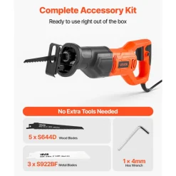 VEVOR Corded Reciprocating Saw, 120 Volt 6 Amp, 3000 SPM Variable Speed, 3/4 inch Stroke Length, Electric Reciprocating Saw with 8 Blades and Carrying Bag, for Wood, Metal, and Plastic Cutting
