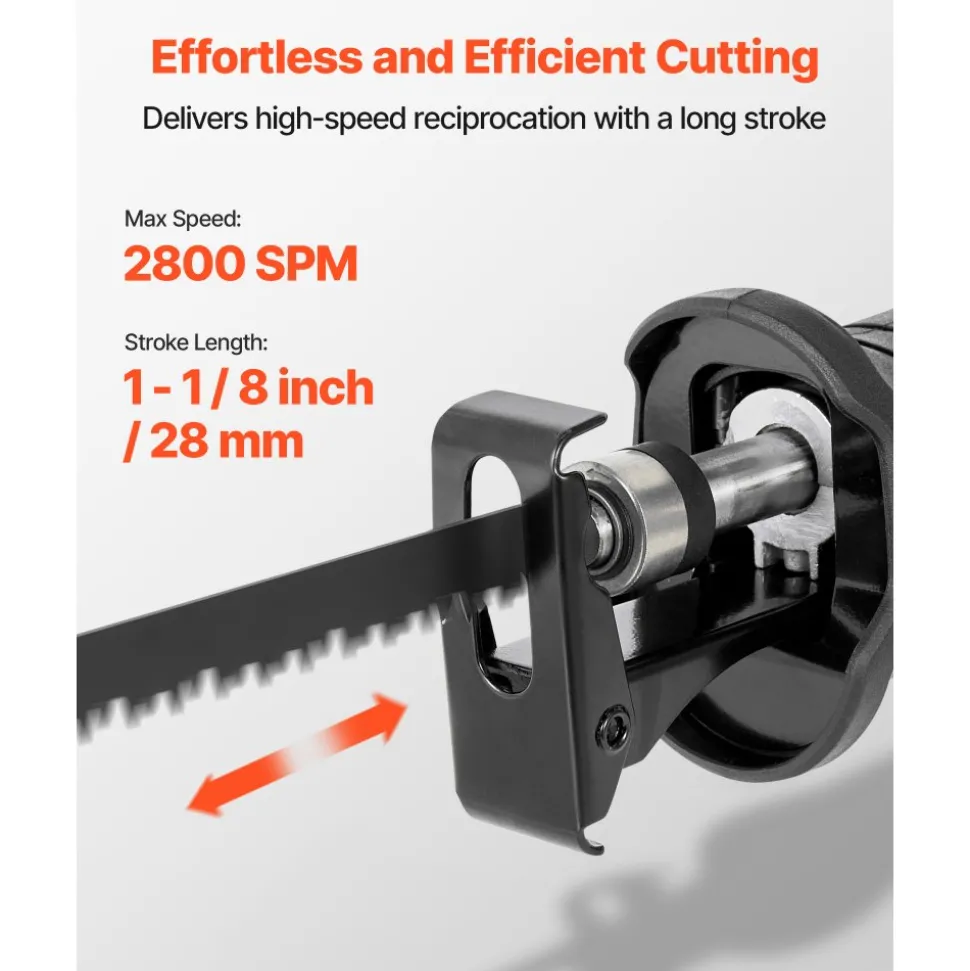 VEVOR Corded Reciprocating Saw, 120 Volt 7.5 Amp, 2800 SPM Variable Speed, 1-1/8 inch Stroke Length, Electric Reciprocating Saw with 8 Blades and Carrying Bag, for Wood, Metal, and Plastic Cutting