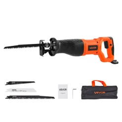 VEVOR Corded Reciprocating Saw, 120 Volt 7.5 Amp, 2800 SPM Variable Speed, 1-1/8 inch Stroke Length, Electric Reciprocating Saw with 8 Blades and Carrying Bag, for Wood, Metal, and Plastic Cutting