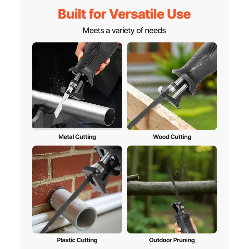 VEVOR Corded Reciprocating Saw, 120 Volt 7.5 Amp, 2800 SPM Variable Speed, 1-1/8 inch Stroke Length, Electric Reciprocating Saw with 8 Blades and Carrying Bag, for Wood, Metal, and Plastic Cutting