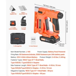 VEVOR Cordless Brad Nailer, 2-in-1 Nail Gun Staple Gun, 18 Gauge 5/8 inch, Includes 1000 Pcs Staples and 1000 Pcs Nails, with Battery and Charger, Non-Slip Rubber Grip, for Woodworking DIY Projects
