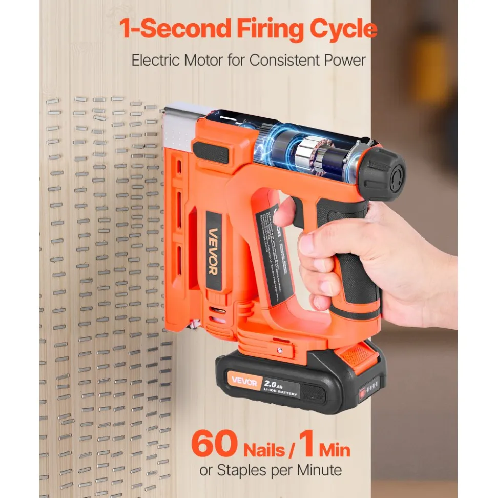 VEVOR Cordless Brad Nailer, 2-in-1 Nail Gun Staple Gun, 18 Gauge 5/8 inch, Includes 1000 Pcs Staples and 1000 Pcs Nails, with Battery and Charger, Non-Slip Rubber Grip, for Woodworking DIY Projects