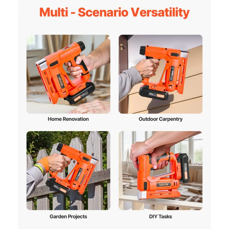 VEVOR Cordless Brad Nailer, 2-in-1 Nail Gun Staple Gun, 18 Gauge 5/8 inch, Includes 1000 Pcs Staples and 1000 Pcs Nails, with Battery and Charger, Non-Slip Rubber Grip, for Woodworking DIY Projects