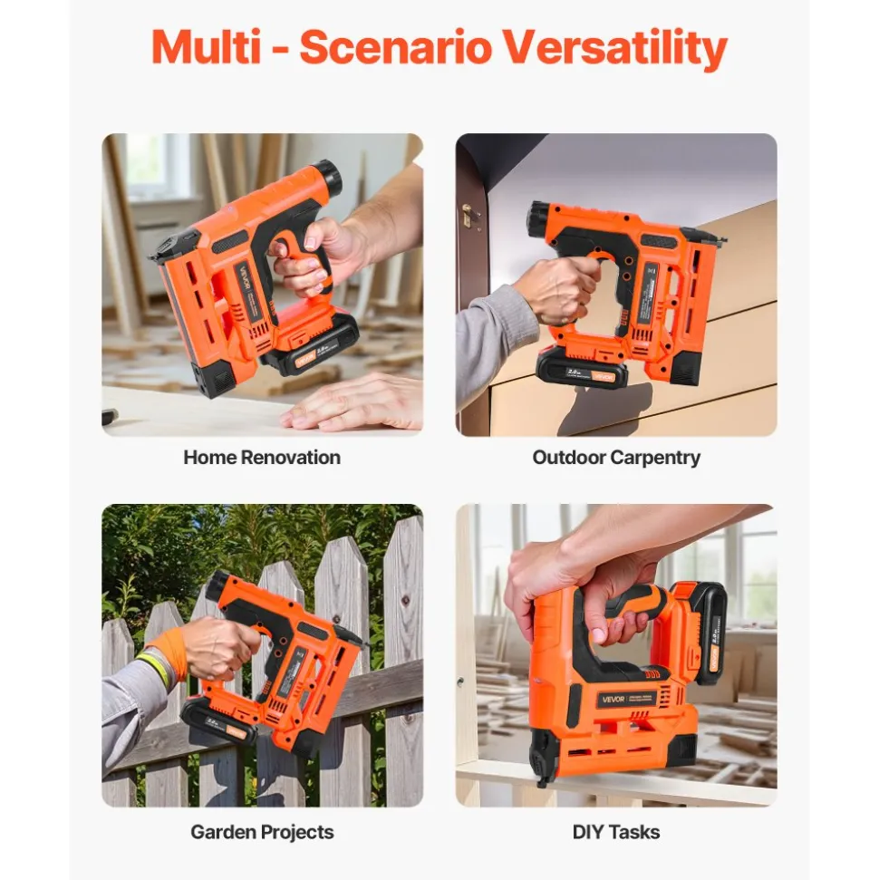 VEVOR Cordless Brad Nailer, 2-in-1 Nail Gun Staple Gun, 18 Gauge 1-1/4 inch, Includes 500 Pcs Staples and 500 Pcs Nails, with Battery and Charger, Non-Slip Rubber Grip, for Woodworking DIY Projects