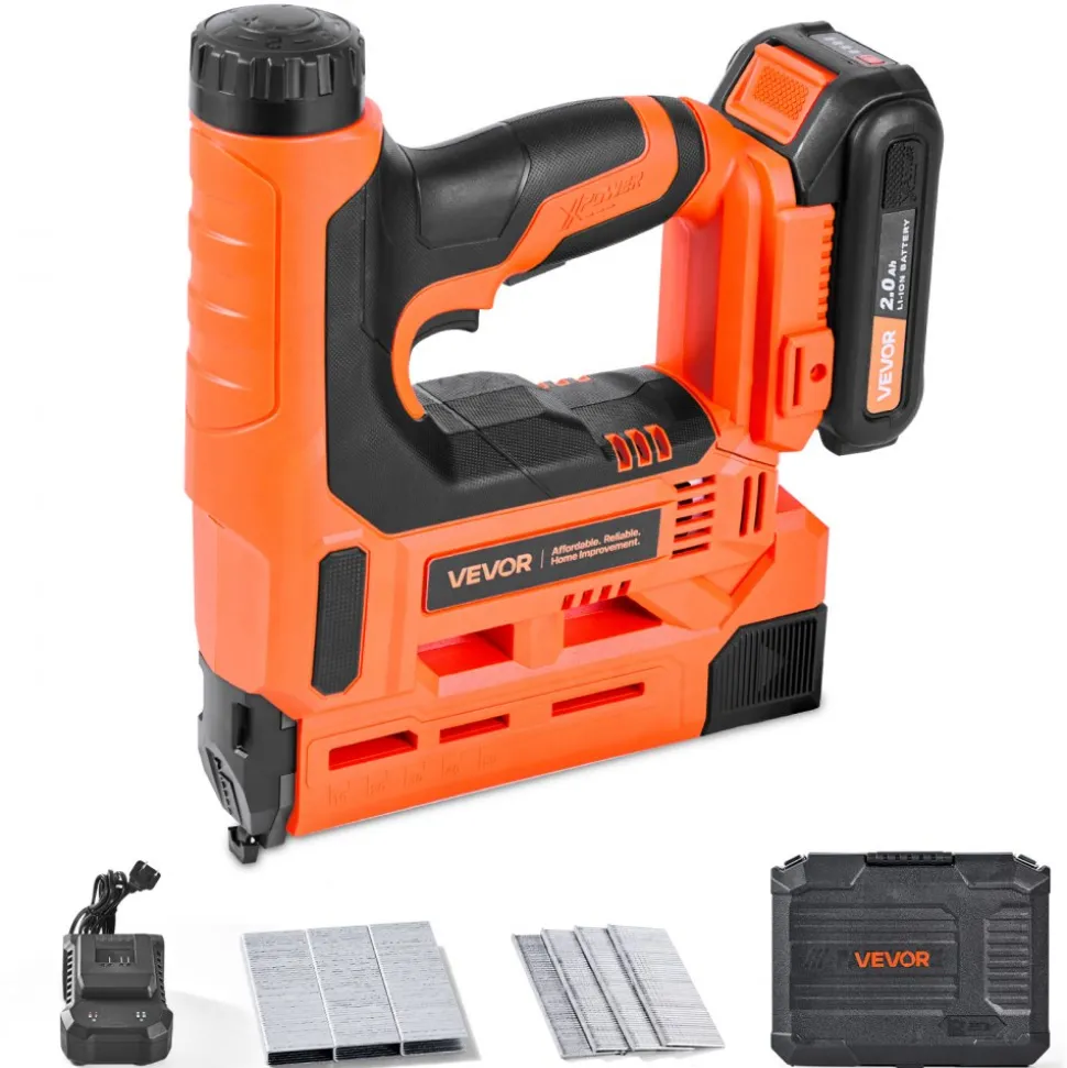 VEVOR Cordless Brad Nailer, 2-in-1 Nail Gun Staple Gun, 18 Gauge 1-1/4 inch, Includes 500 Pcs Staples and 500 Pcs Nails, with Battery and Charger, Non-Slip Rubber Grip, for Woodworking DIY Projects